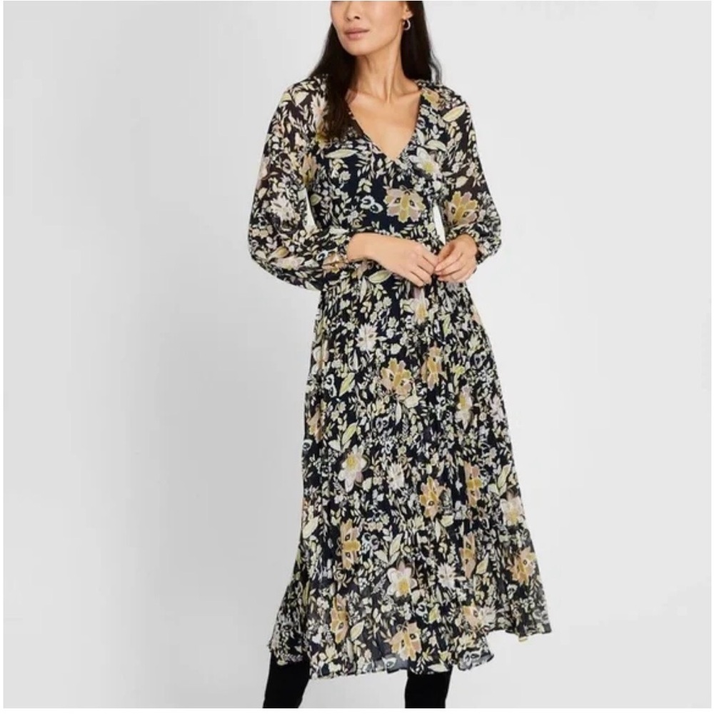 Club Monaco Black Floral Midi Dress - Worn Once